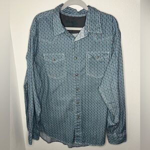 Wrangler Men’s Blue Casual Button Down Shirt with Geometric Pattern
